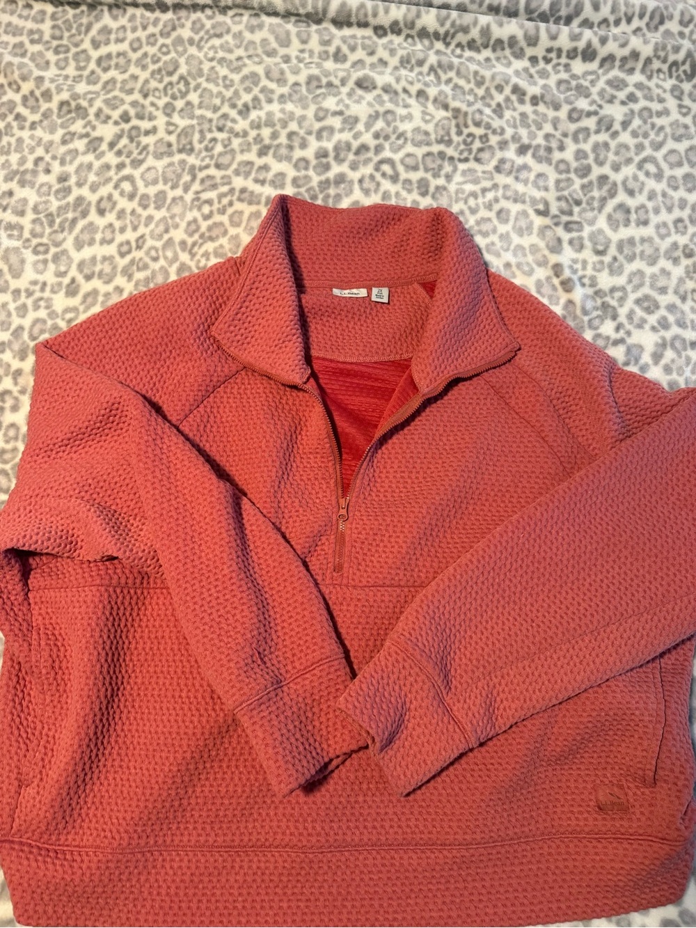 Women’s Quarter-Zip Waffle Knit Pullover Sweater - Coral